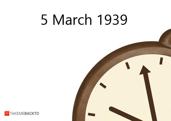 What happened on Sunday March 5, 1939 Sunday March 5, 1939